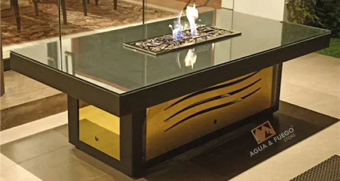 Mesa de Fuego BLACK GLASS– Firepit para Gas o Bioetanol | Ideal para Exteriores