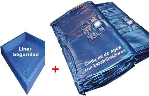 [WM202021F7D] Colchón de agua para cama KING 200x200x21 cm. 7 layers de fibra viscosa (90% waveless) | versión DUAL + Liner de Seguridad + Divisor Térmico | sin forro | sin rieles de espuma. (medidas celda 185x185  cm.)