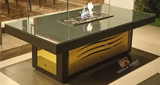 Mesa de Fuego BLACK GLASS– Firepit para Gas o Bioetanol | Ideal para Exteriores